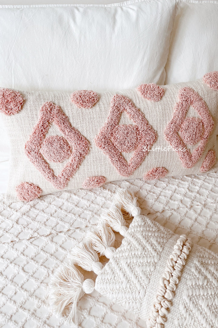 Dusty Pink Diamond Tufted Long Waist Cushion Cover