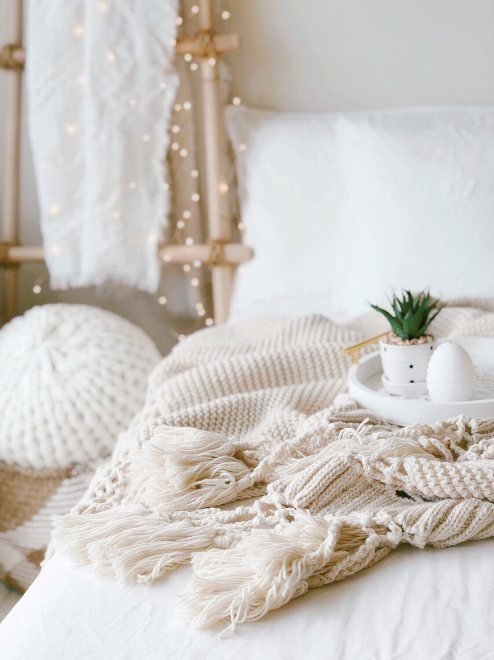 Cream Tassel Knitted Throw, Textile, 3LittlePicks - 3LittlePicks