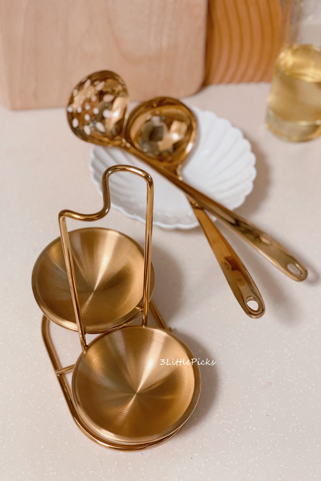 Golden Ladle and Strainer on Stand