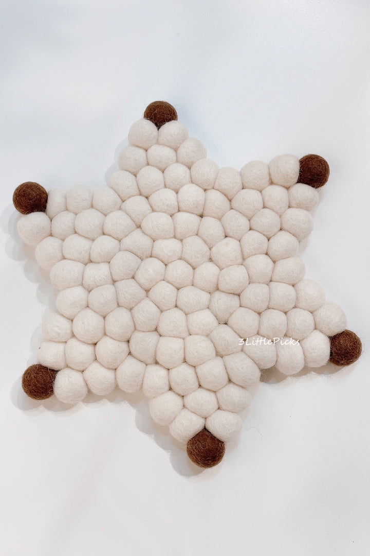 Felt Ball Snow Flake Shaped Coasters