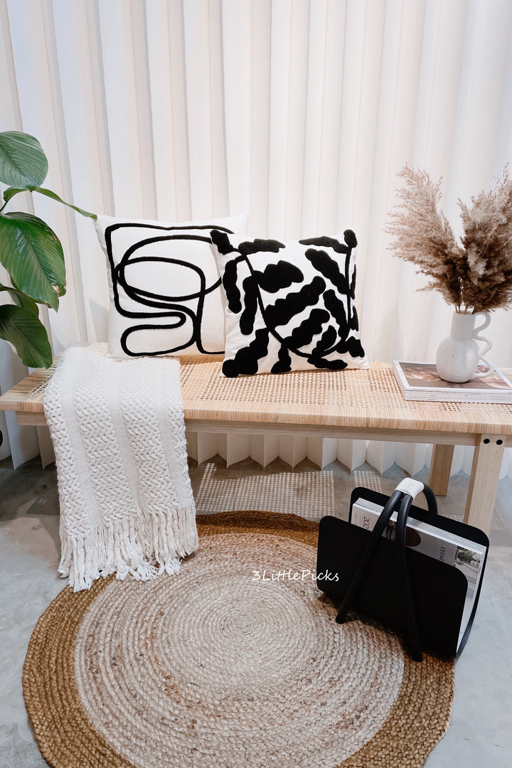 Black Embroidered Leaves Cushion Cover