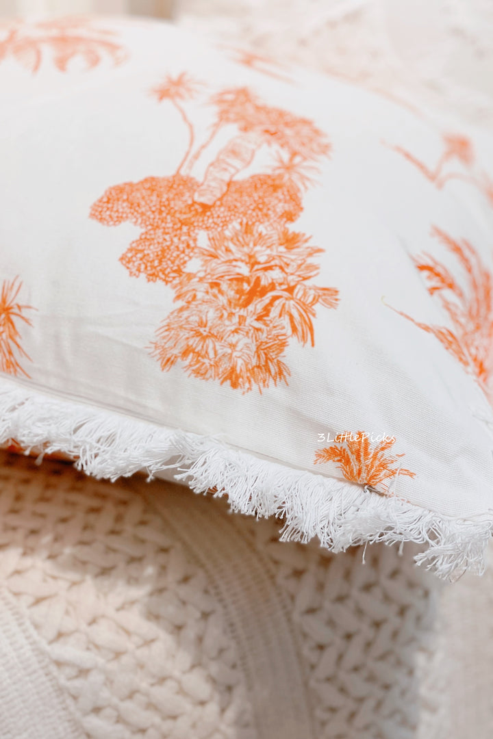 Orange Palm Trees Fringed Cushion Cover