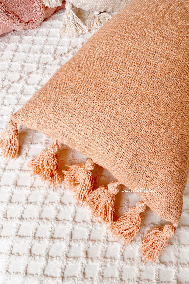 Dusty Pale Orange Cotton Slub Waist Cushion Cover with Tassels
