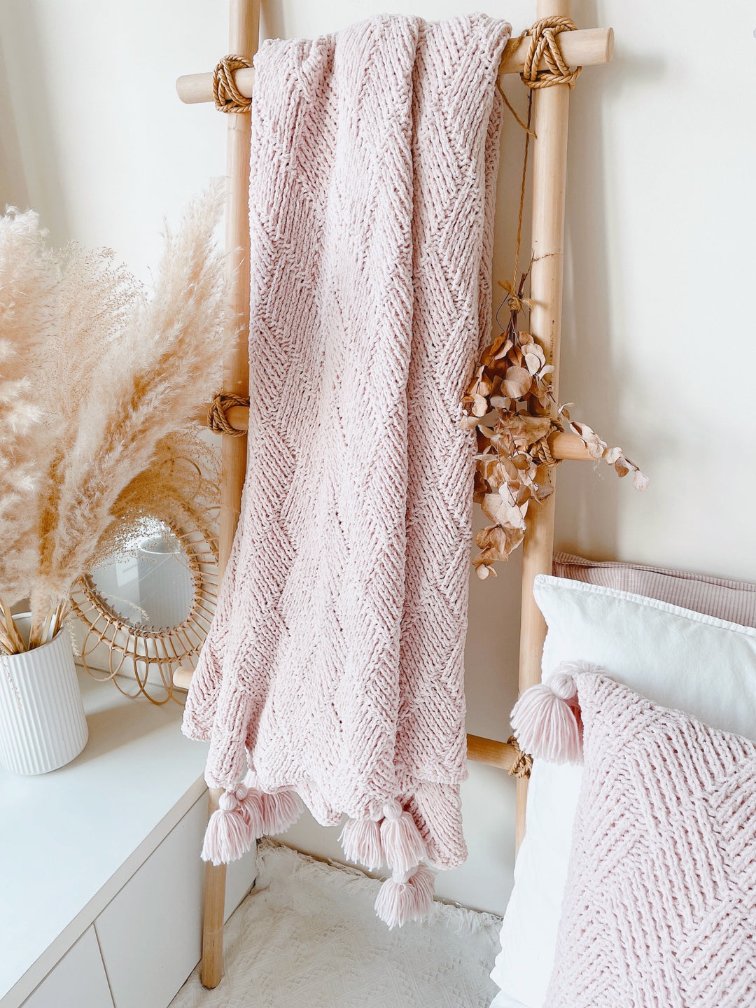 Pastel Pink Knitted Throw