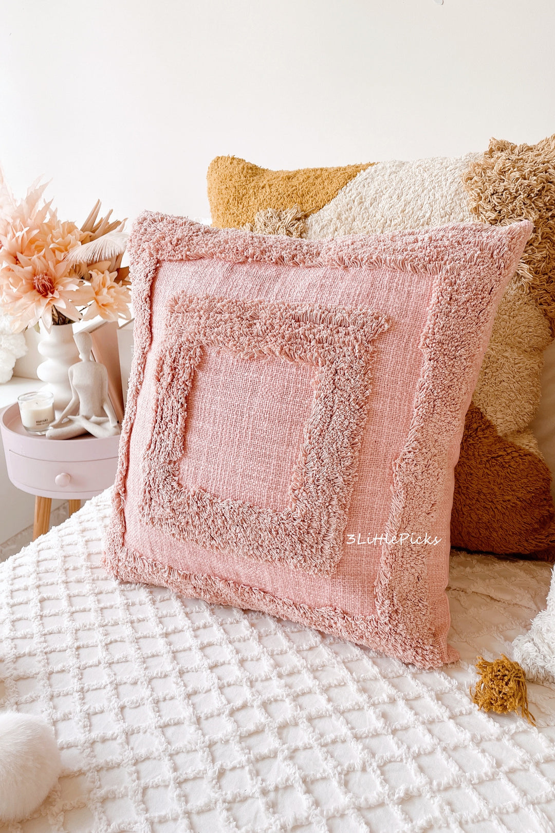 Dusty Pink Cotton Slub Tufted Square Cushion Cover Box