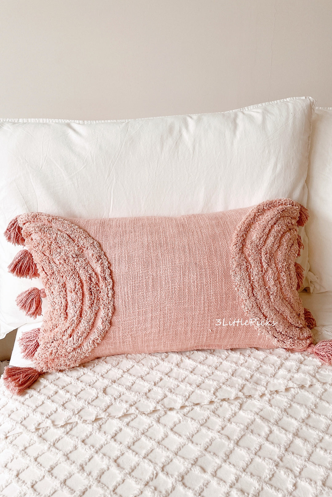 Dusty Pink Tufted Waist Cushion Cover with Tassels