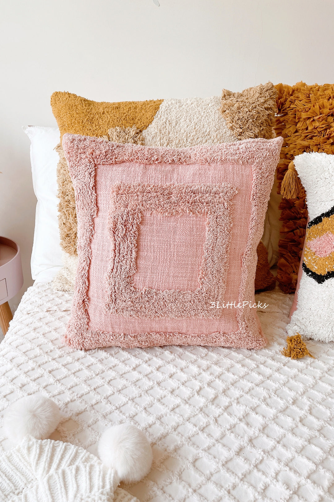 Dusty Pink Cotton Slub Tufted Square Cushion Cover Box