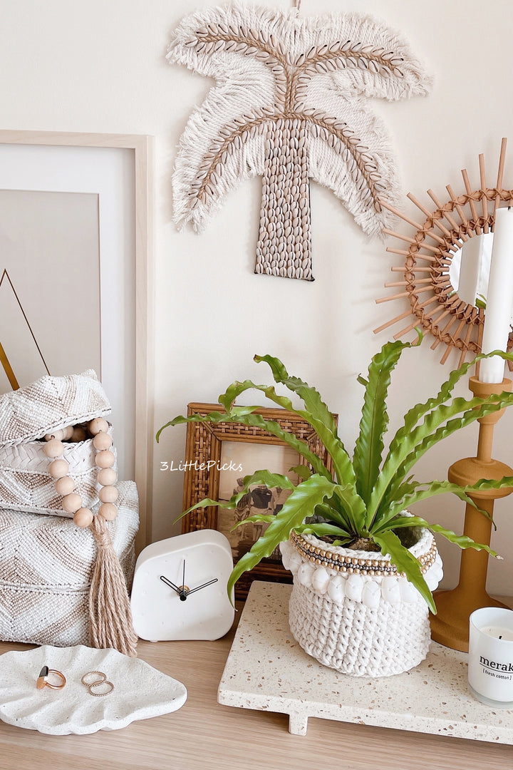 Cotton Fringe and Seashell Palm Wall Hanging