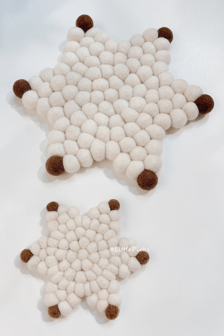 Felt Ball Snow Flake Shaped Coasters