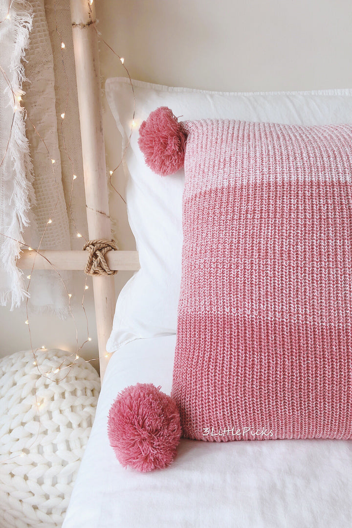 Shades Of Pink Knitted Pom Pom Cushion, Cushion, 3littlepicks - 3LittlePicks
