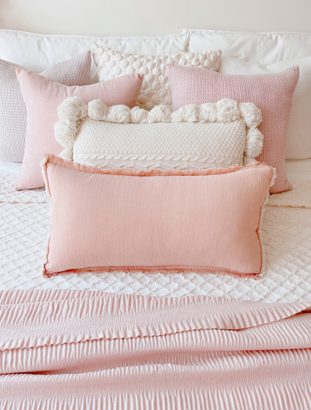 Pastel Peach Pink Chenille Cushion Cover