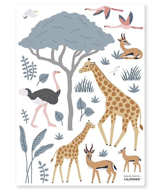 Tanzania Giraffe Gazelles and Flamingos Vinyl Decal
